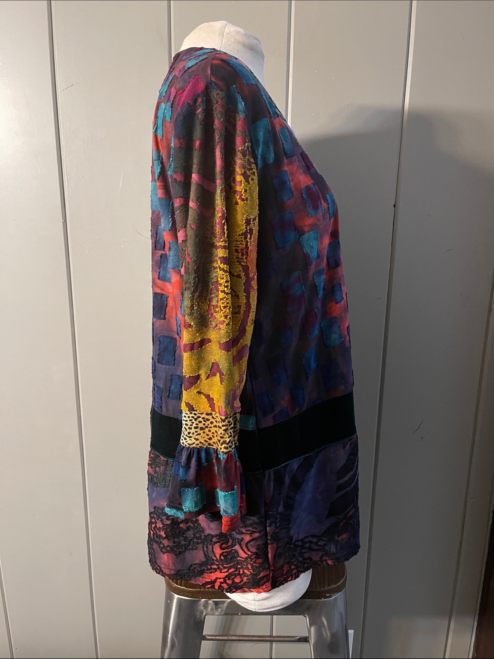 Calessa Tunic Top Purple Patchwork Multi Print Artsy Bohemian Lagenlook Hippie - Picture 3 of 6